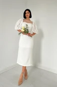 Beyaz İncili Tül Detay Elbise thumbnail 1