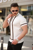 Erkek Fermuar Yakalı şerit Detaylı Kısa Kollu Tişört thumbnail 5