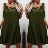 Dekolteli Bağcık Detay Viskon Kumaş Elbise thumbnail 7