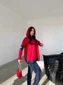 Kadın Kırmızı Kapşonlu Etek Ucu Detay Arma Ters Dikiş Gorunumlu Ikili Takım - 4