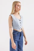6797 Crop Kot Yelek - Mavi - 2