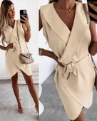 Kruvaze Yaka Kuşaklı Krep Kumaş Elbise thumbnail 1