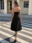 Kadın Ip Askılı Geniş V Yakalı Midi Janjan Krep Elbise thumbnail 4