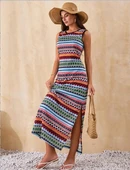 Kadın Bisiklet Yaka Cizgi Desen Süprem Elbise thumbnail 1