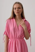 Beli Lastikli Elbise - Pembe thumbnail 4