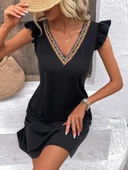 Kadın Kısa Kollu V Yakalı Viskon Elbise thumbnail 1