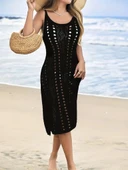 Kadın Kolsuz Askılı Yan Yırtmaç Detay Triko Midi Boy Elbise thumbnail 3