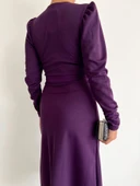 Krep Kumaş Midi Boy Kuşaklı Uzunkol Elbise thumbnail 6