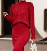 Kadın Uzun Kollu Balıkçı Yaka Bluz Ve Etek Ikili Triko Takım thumbnail 2