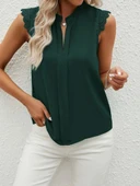 Kadın Kısa Dantel Kollu Hakim Yaka Ithal Krep Bluz thumbnail 6