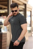 Erkek Dikey çizgili Ottoman Kumaş Kısa Kollu T-shirt - 2