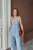 ŞANTUK KETEN YELEK GÖRÜNÜMLÜASKILI BLUZ - PANTOLON TK - Mavi - 2