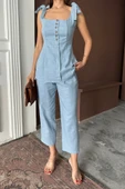 ŞANTUK KETEN YELEK GÖRÜNÜMLÜASKILI BLUZ - PANTOLON TK - Mavi - 3