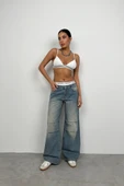 Düşük Bel Diz Katlı Jean - 1