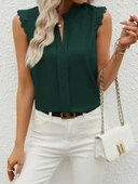 Kadın Kısa Dantel Kollu Hakim Yaka Ithal Krep Bluz thumbnail 4