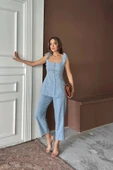 ŞANTUK KETEN YELEK GÖRÜNÜMLÜASKILI BLUZ - PANTOLON TK - Mavi - 1