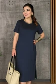 Kadın Kısa Kollu Bisiklet Yaka Yırtmaçlı Viskon Iki Iplik Elbise thumbnail 1