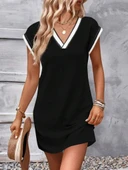 Kadın Kısa Kollu V Yakalı Ribanalı Modal Mini Elbise thumbnail 5