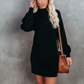 Kadın Uzun Kollu Balıkçı Yaka şardonlu Kaşkorse Elbise thumbnail 5