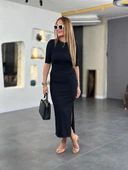 Kadın Kısa Kollu Bisiklet Yaka Yandan Yırtmaçlı Viskon Iki Iplik Elbise thumbnail 15