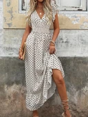 Kadın Kısa Kelebek Kollu Kruvaze Yakalı Desenli Süprem Elbise thumbnail 3