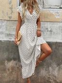 Kadın Kısa Kelebek Kollu Kruvaze Yakalı Desenli Süprem Elbise thumbnail 6