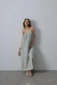 Askılı Çizgi Desen Elbise - Haki thumbnail 2