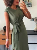 Kadın Kısa Kollu Yuvarlak Yaka Belden Bağcıklı önden Yırtmaçlı Aerobin Elbise thumbnail 2