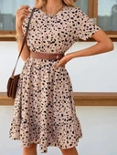 Kadın Kısa Kollu Bisiklet Yaka Desenli Süprem Elbise thumbnail 5