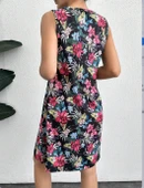 Kadın Renkli çiçek Baskılı Süprem Elbise thumbnail 10