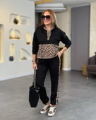 Kadın Uzun Kollu Leopar Detay Sweat Ve Yanı Leopar şerit Detay Pantolon Ikili Takım thumbnail 12