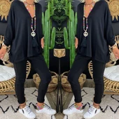 Kadın Uzun Kollu Derin V Yaka ön Kısa Arka Uzun Viskon Bluz thumbnail 3