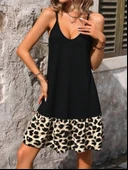 Kadın Ip Askılı Yuvarlak Yakalı Leopar Detaylı Elbise thumbnail 3