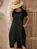 Kadın Kısa Kollu Bisiklet Yaka Düğme Detay Müslim Elbise thumbnail 9