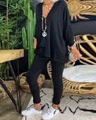 Kadın Uzun Kollu Derin V Yaka ön Kısa Arka Uzun Viskon Bluz thumbnail 1