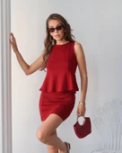 Kadın Modal Kumaş Volanlı Mini Etek Takım thumbnail 2