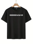 Erkek Kısa Kollu NASA Baskı Bisiklet Yaka T-shirt - 5