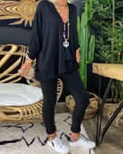 Kadın Uzun Kollu Derin V Yaka ön Kısa Arka Uzun Viskon Bluz thumbnail 6