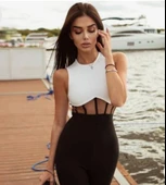 Kadın Bisiklet Yaka Kolsuz çift Renk Ve Bel Transparan Korse Detay Midi Boy Elbise thumbnail 3