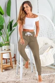 Kadın Kısa Kollu Madonna Yaka Viskon Crop Bluz Cepli Iki Iplik Eşofman Takım - 3