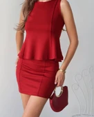 Kadın Modal Kumaş Volanlı Mini Etek Takım thumbnail 1