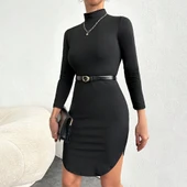 Kadın Uzun Kollu Balıkcı Yaka Elbise(kemersiz) thumbnail 9