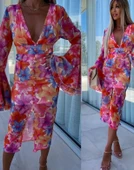 Kadın Göğüs Dekolteli Kolları Volan Detay Astarlı Tül Elbise thumbnail 2