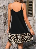 Kadın Ip Askılı Yuvarlak Yakalı Leopar Detaylı Elbise thumbnail 6