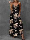 Kadın Ip Askılı V Yakalı çiçek Desenli Süprem Elbise thumbnail 4