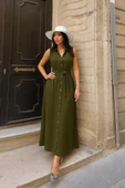 Kadın Düğme Detay Kuşak Dahil Elbise thumbnail 1