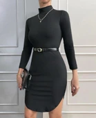 Kadın Uzun Kollu Balıkcı Yaka Elbise(kemersiz) thumbnail 1