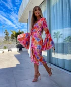 Kadın Göğüs Dekolteli Kolları Volan Detay Astarlı Tül Elbise thumbnail 4