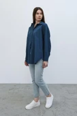 Uzun Kol Gömlek - İndigo thumbnail 6