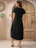 Kadın Kısa Kollu Bisiklet Yaka Düğme Detay Müslim Elbise thumbnail 13